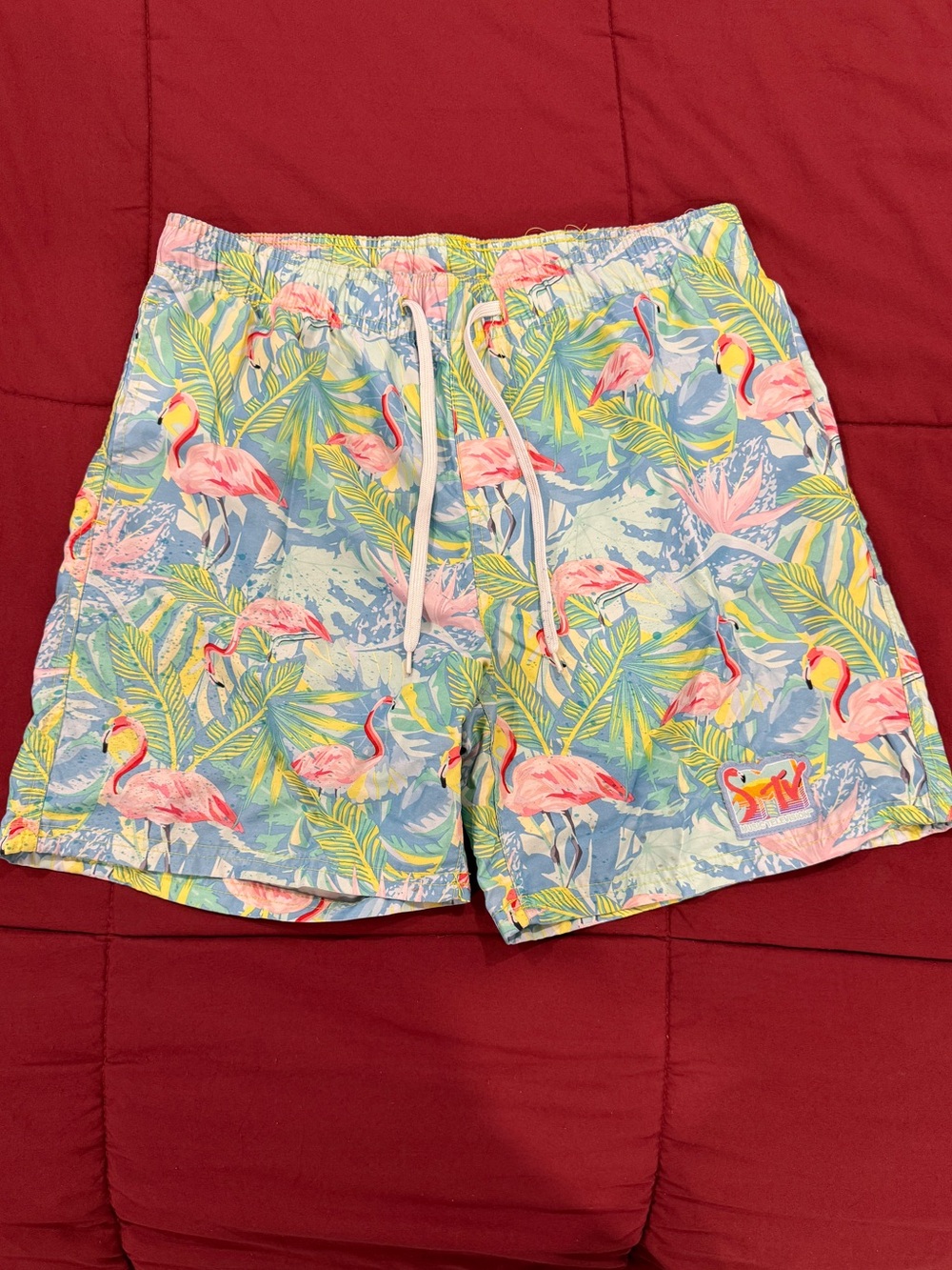 MTV Pastel Blue Flamingo Tropical Swim Trunks